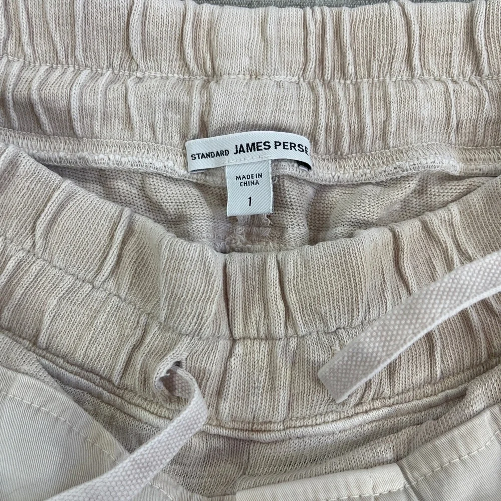James Perse Mixed Media Drawstring Jogger Pants Women 1 Small Talc Lyocell $265